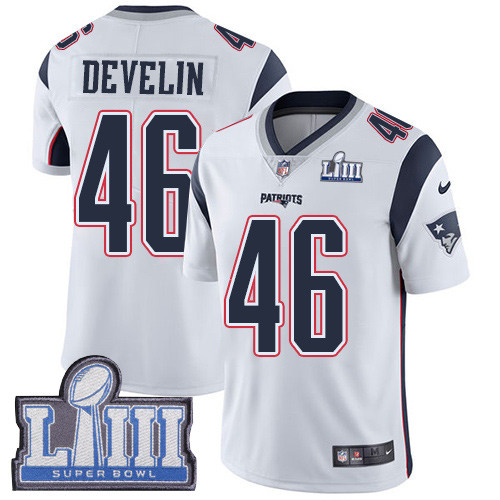 Nike Patriots #46 James Develin White Super Bowl LIII Bound Youth Stitched NFL Vapor