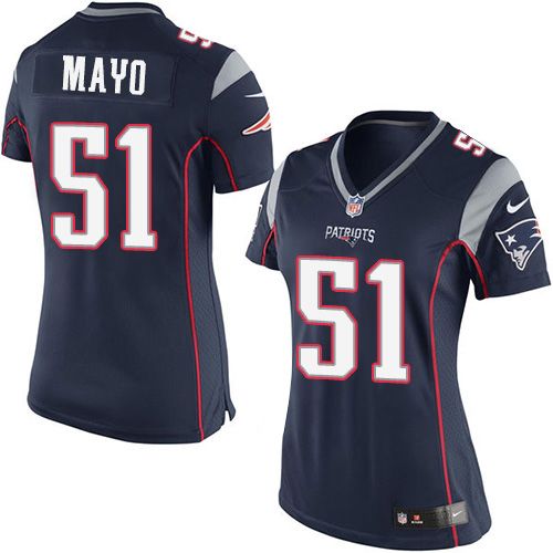Nike Patriots #51 Jerod Mayo Navy Blue Team Color Women's Stitched NFL New Elite Jersey
