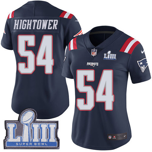 Nike Patriots #54 Dont'a Hightower Navy Blue Super Bowl LIII Bound Women's Stitched NFL Limited Rush