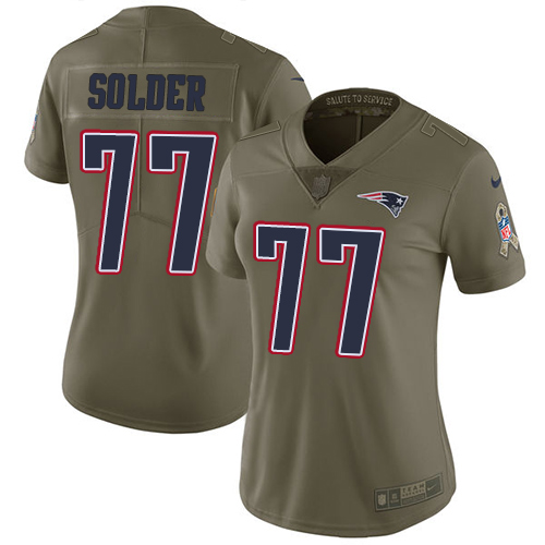 Nike Patriots #77 Nate Solder Olive Women's Stitched NFL Limited 2017 Salute to Service Jersey
