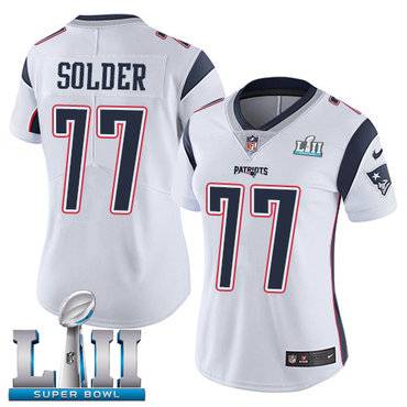 Nike Patriots #77 Nate Solder White Super Bowl LII Women's Stitched NFL Vapor Untouchable Limited Jersey$199.99$21.