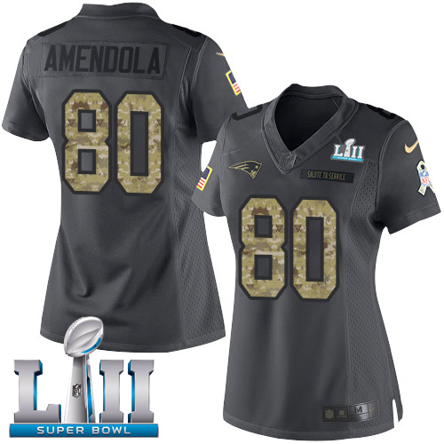 Nike Patriots #80 Danny Amendola Black Super Bowl LII Women's Stitched NFL Limited 2016 Salute to Service Jersey
