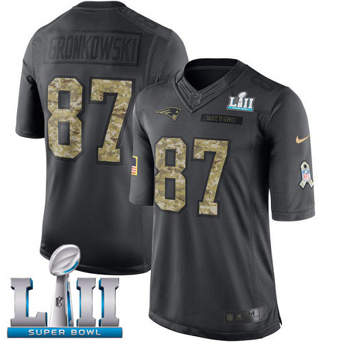 Nike Patriots #87 Rob Gronkowski Black Super Bowl LII Youth Stitched NFL Limited 2016 Salute to Service Jersey