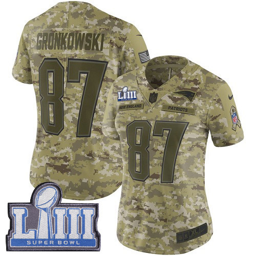 Nike Patriots #87 Rob Gronkowski Camo Super Bowl LIII Bound Women's Stitched NFL 0