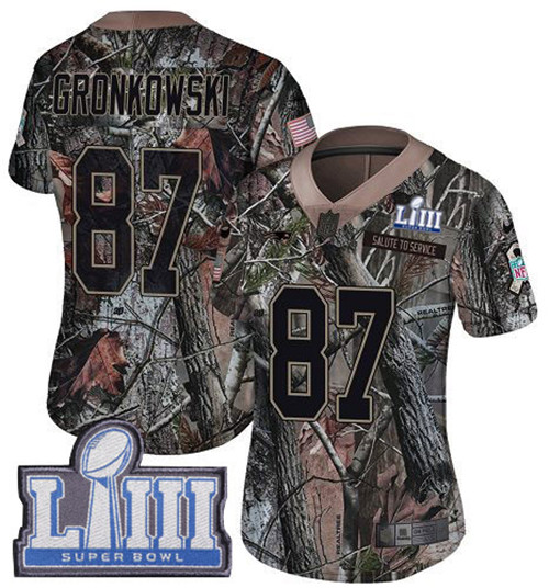 Nike Patriots #87 Rob Gronkowski Camo Super Bowl LIII Bound Women's Stitched NFL