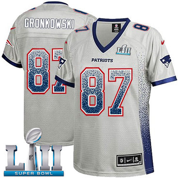 Nike Patriots #87 Rob Gronkowski Grey Super Bowl LII Women's Stitched NFL Elite Drift Fashion Jersey