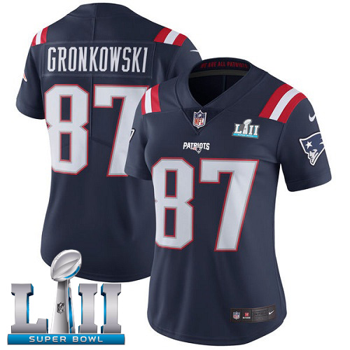 Nike Patriots #87 Rob Gronkowski Navy Blue Super Bowl LII Women's Stitched NFL Limited Rush Jersey