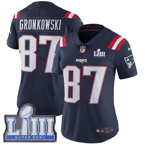 Nike Patriots #87 Rob Gronkowski Navy Blue Super Bowl LIII Bound Women's