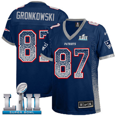 Nike Patriots #87 Rob Gronkowski Navy Blue Team Color Super Bowl LII Women's Stitched NFL Elite Drift Fashion Jersey
