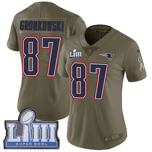 Nike Patriots #87 Rob Gronkowski Olive Super Bowl LIII Bound Women's Stitched NFL