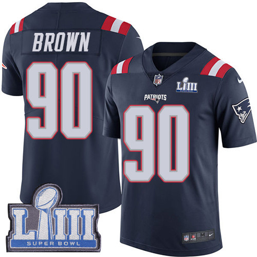 Nike Patriots #90 Malcom Brown Navy Blue Super Bowl LIII Bound Youth Stitched NFL Limited Rush
