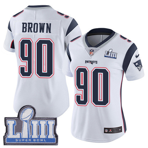 Nike Patriots #90 Malcom Brown White Super Bowl LIII Bound Women's Stitched NFL Vapor