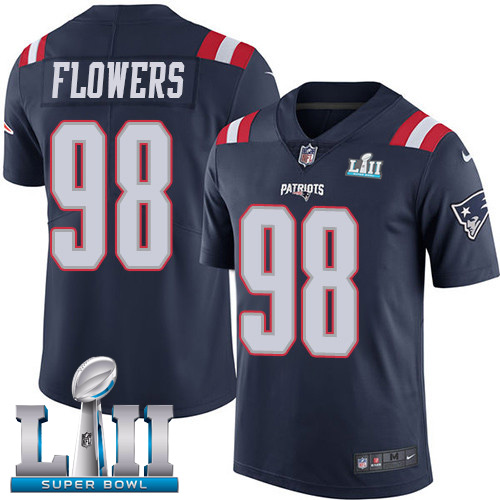 Nike Patriots #98 Trey Flowers Navy Blue Super Bowl LII Youth Stitched NFL Limited Rush Jersey