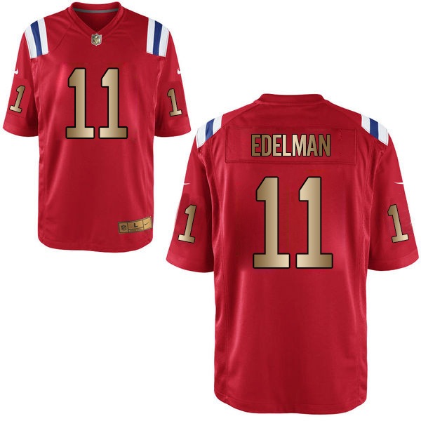 Nike Patriots 11 Julian Edelman Red Gold Game Jersey