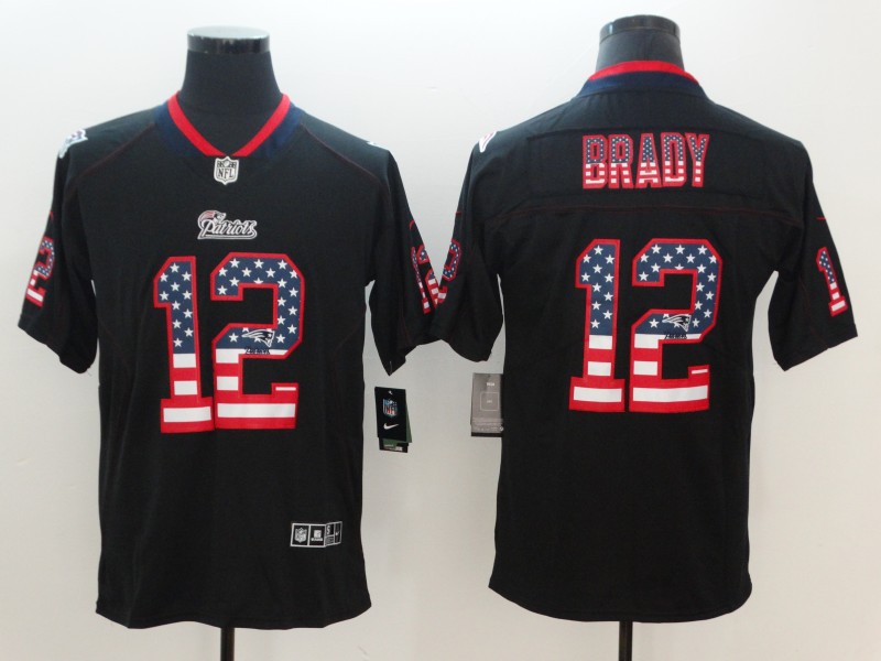 Nike Patriots 12 Tom Brady Black USA Flag Fashion Color Rush Limited Jersey