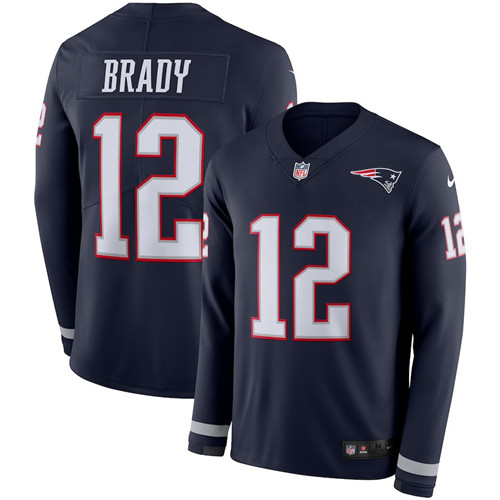 Nike Patriots 12 Tom Brady Navy Therma Long Sleeve Jersey