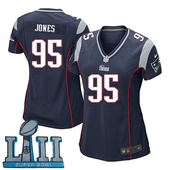 Nike Patriots 95 Chandler Jones Navy Women 2018 Super Bowl LII Game Jersey