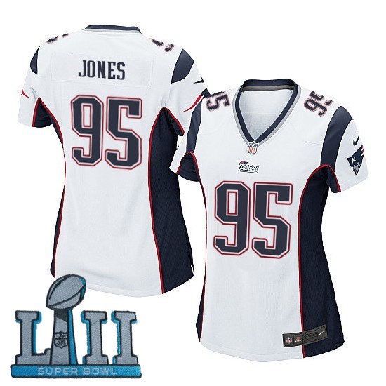 Nike Patriots 95 Chandler Jones White Women 2018 Super Bowl LII Game Jersey