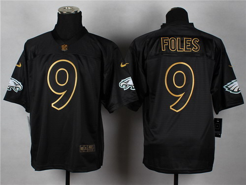 Nike Philadelphia Eagles #9 Nick Foles 2014 All Black_Gold Elite Jersey