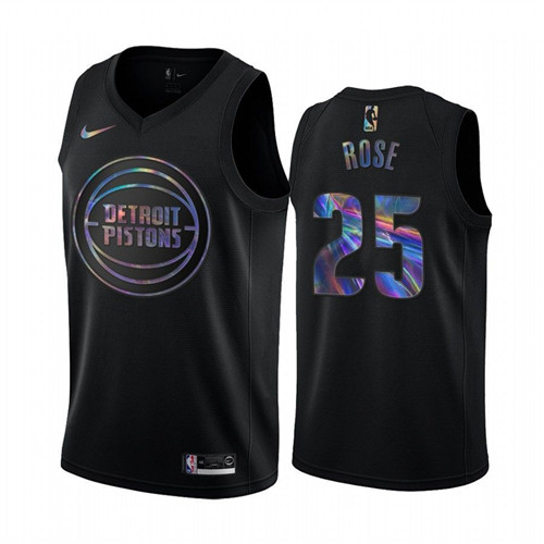 Nike Pistons #25 Derrick Rose Men's Iridescent Holographic Collection NBA Jersey - Black