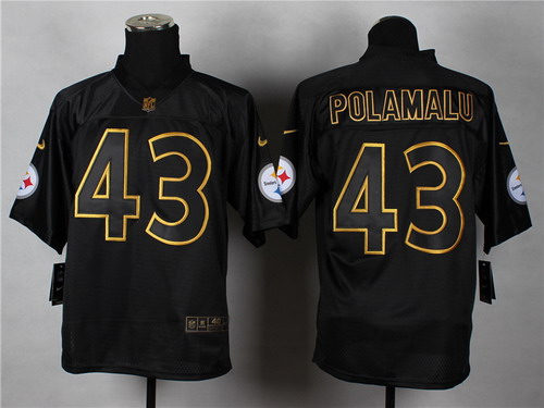Nike Pittsburgh Steelers #43 Troy Polamalu 2014 All Black_Gold Elite Jersey