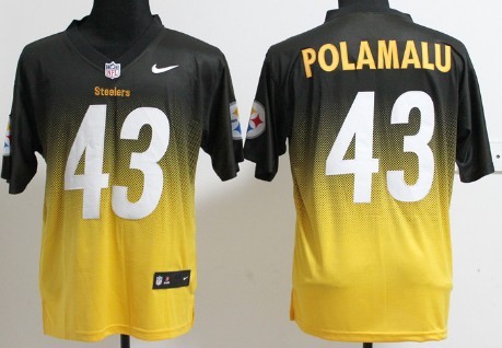 Nike Pittsburgh Steelers #43 Troy Polamalu Black_Yellow Fadeaway Elite Jersey 