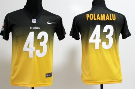 Nike Pittsburgh Steelers #43 Troy Polamalu Black_Yellow Fadeaway Kids Jersey 