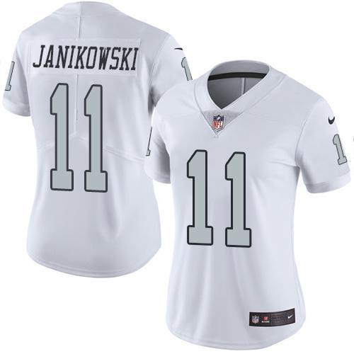 Nike Raiders #11 Sebastian Janikowski White Women's Stitched NFL Limited Rush Jersey