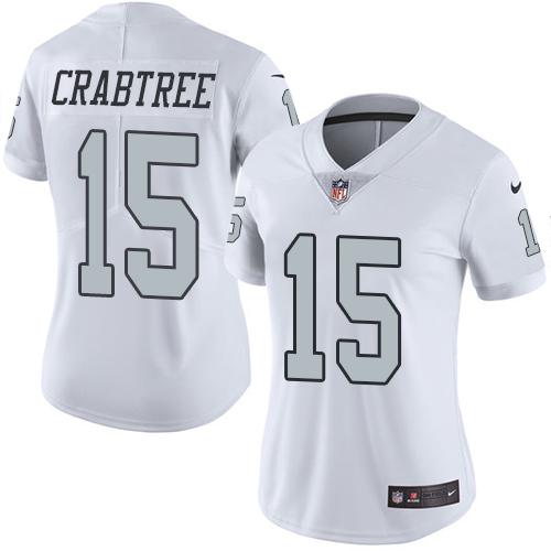 Nike Raiders #15 Michael Crabtree White Women's Stitched NFL Limited Rush Jersey