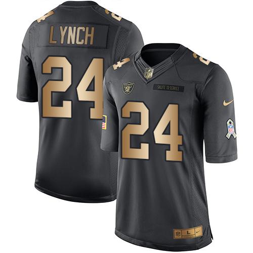 Nike Raiders #24 Marshawn Lynch Black Youth Stitched NFL Limited Gold Salute to Service Jersey
