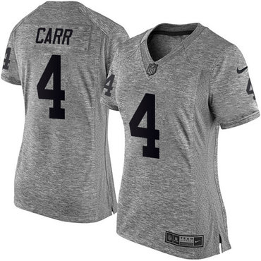 Nike Raiders #4 Derek Carr Gray Women's Stitched NFL Limited Gridiron Gray Jersey