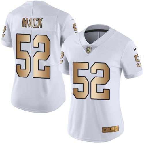 Nike Raiders #52 Khalil Mack White Women's Stitched NFL Limited Gold Rush Jersey