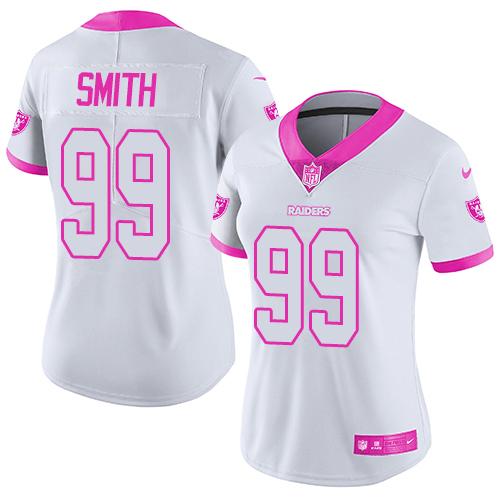 Nike Raiders #99 Aldon Smith White Pink Women's Stitched NFL Limited Rush Fashion Jersey
