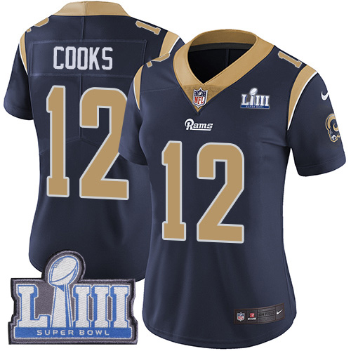 Nike Rams #12 Brandin Cooks Navy Blue Team Color Super Bowl LIII Bound Women's