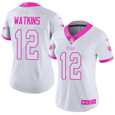 Nike Rams #12 Sammy Watkins White Pink Women's Stitched NFL Limited Rush Fashion Jersey