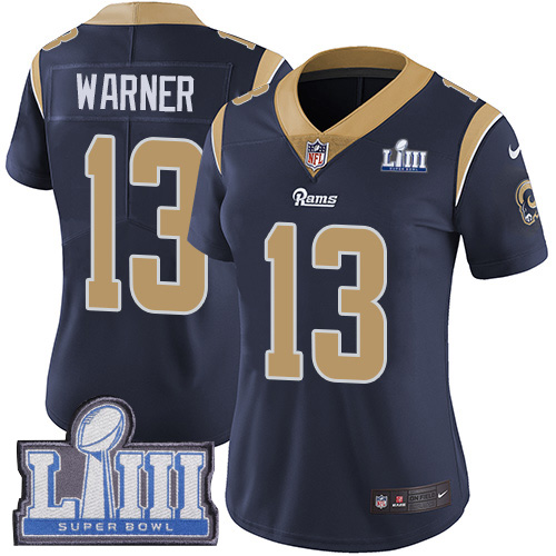 Nike Rams #13 Kurt Warner Navy Blue Team Color Super Bowl LIII Bound Women's