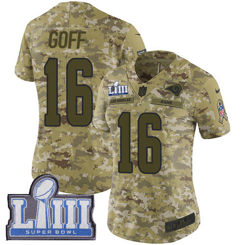 Nike Rams #16 Jared Goff Camo Super Bowl LIII Bound Women's Stitched NFL Limited 2018 Salute