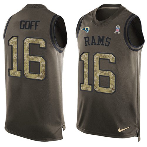 Nike Rams #16 Jared Goff Green Men's Stitched NFL Limited Salute To Service Tank Top Jersey