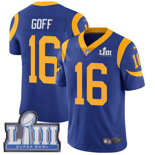 Nike Rams #16 Jared Goff Royal Blue Alternate Super Bowl LIII Bound Youth Stitched NFL Vapor