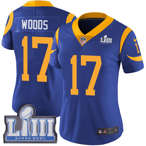 Nike Rams #17 Robert Woods Royal Blue Alternate Super Bowl LIII Bound Women's Stitched NFL