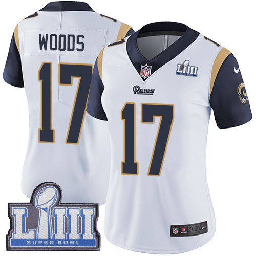Nike Rams #17 Robert Woods White Super Bowl LIII Bound Women's Stitched NFL Vapor