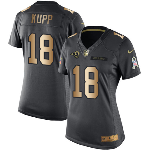 Nike Rams #18 Cooper Kupp Black Women's Stitched NFL Limited Gold Salute to Service Jersey