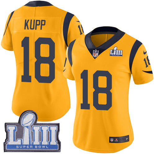 Nike Rams #18 Cooper Kupp Gold Super Bowl LIII Bound Women's Stitched NFL Limited