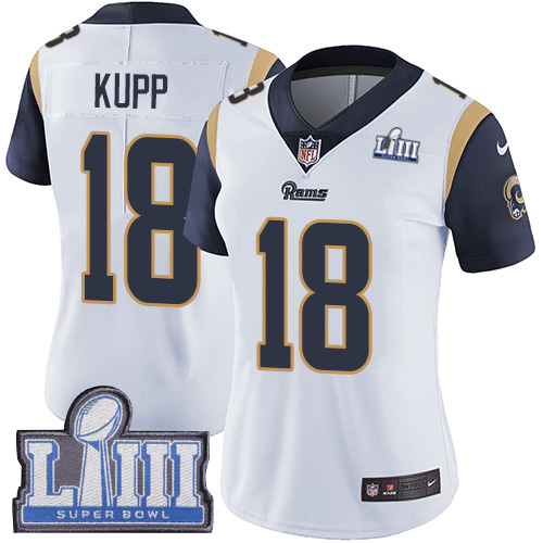 Nike Rams #18 Cooper Kupp White Super Bowl LIII Bound Women's Stitched NFL Vapor