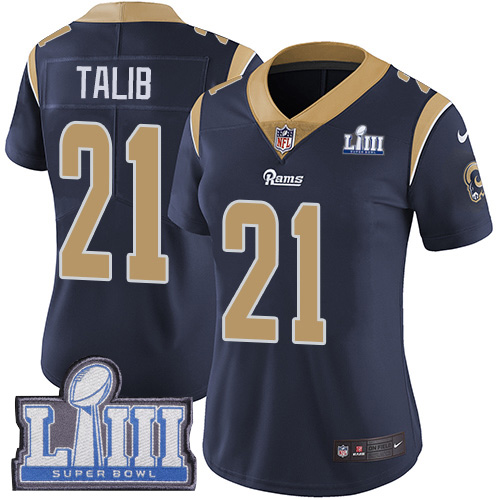 Nike Rams #21 Aqib Talib Navy Blue Team Color Super Bowl LIII Bound Women's Stitched NFL Vapor Untouchable Limited