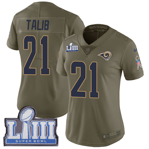 Nike Rams #21 Aqib Talib Olive Super Bowl LIII Bound Women's Stitched NFL Limited 2017 Salute