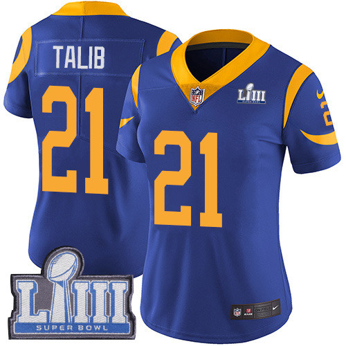 Nike Rams #21 Aqib Talib Royal Blue Alternate Super Bowl LIII Bound Women's Stitched NFL