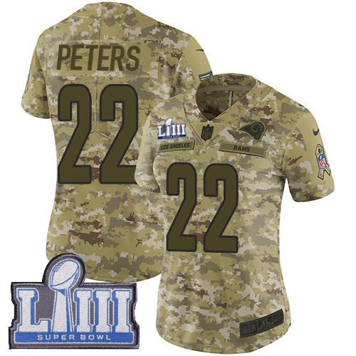 Nike Rams #22 Marcus Peters Camo Super Bowl LIII Bound Women's Stitched NFL Limited  0