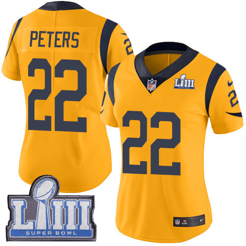 Nike Rams #22 Marcus Peters Gold Super Bowl LIII Bound Women's Stitched NFL Limited