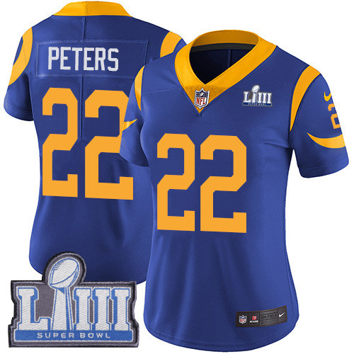 Nike Rams #22 Marcus Peters Royal Blue Alternate Super Bowl LIII Bound Women's Stitched NFL Vapor Untouchable Limited